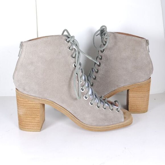 Jeffrey Campbell Women's Cors US7,5 Taupe Suede Square Toe Lace-up Ankle Booties - Picture 9 of 16